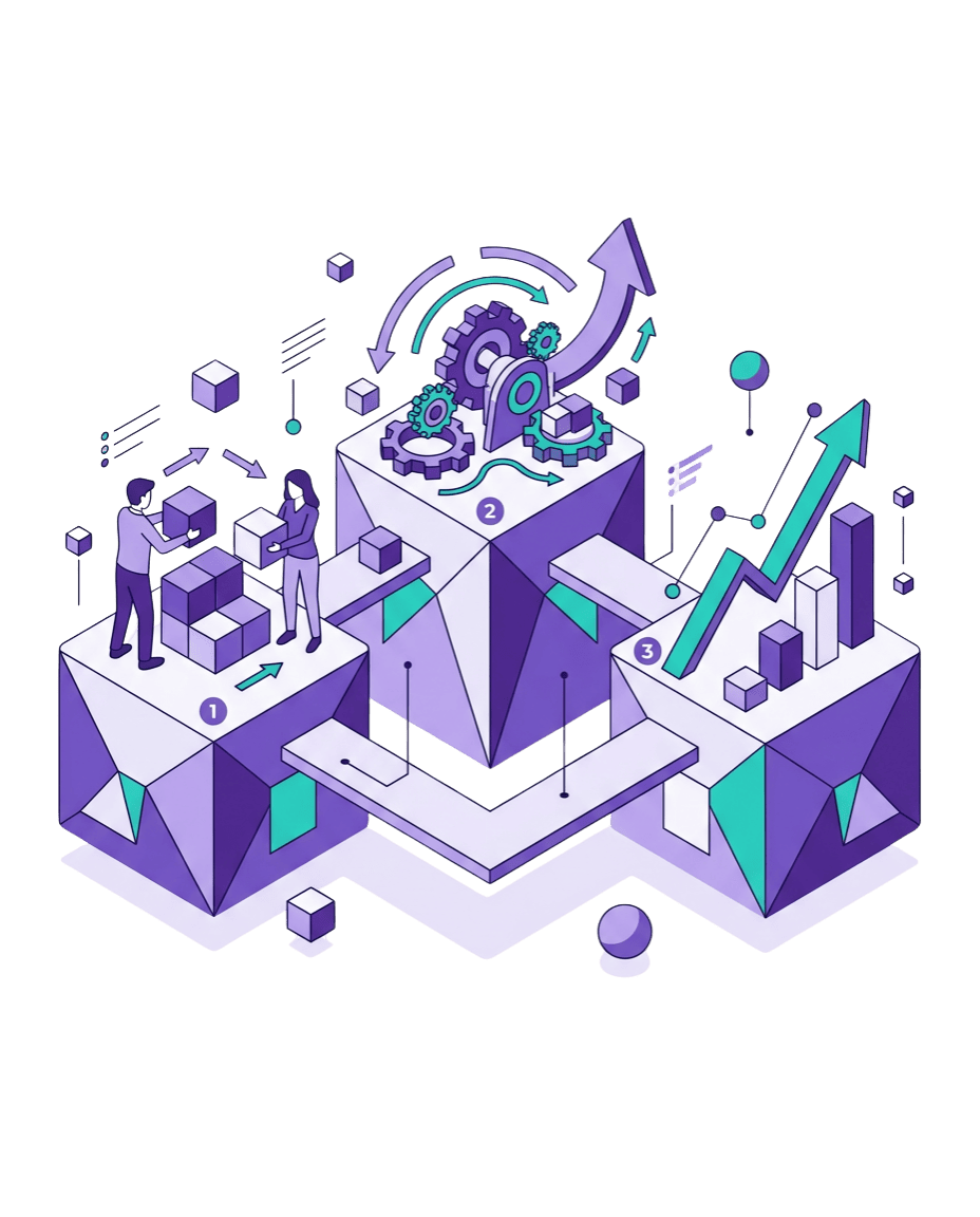 Graphic of Bauer Automate's Core Values of Collaboration, Transformation, and Optimization.